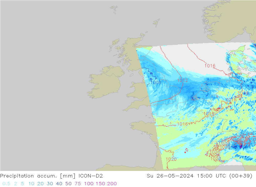 Toplam Yağış ICON-D2 Paz 26.05.2024 15 UTC