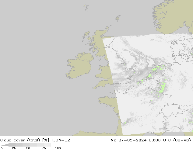 Nubes (total) ICON-D2 lun 27.05.2024 00 UTC