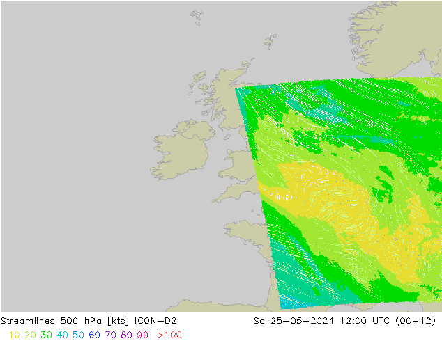 Línea de corriente 500 hPa ICON-D2 sáb 25.05.2024 12 UTC