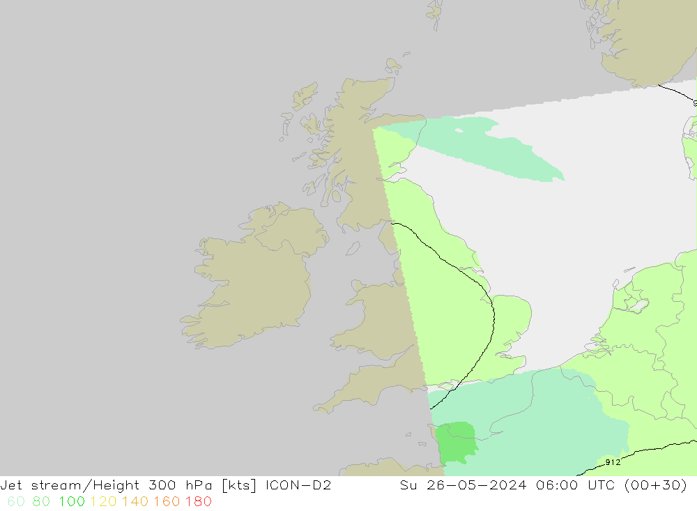 Jet stream/Height 300 hPa ICON-D2 Su 26.05.2024 06 UTC