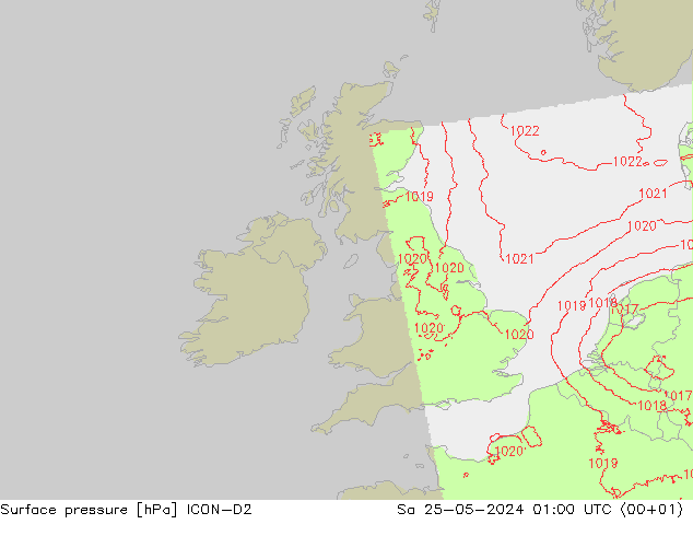 pressão do solo ICON-D2 Sáb 25.05.2024 01 UTC