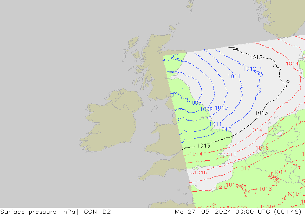 Surface pressure ICON-D2 Mo 27.05.2024 00 UTC