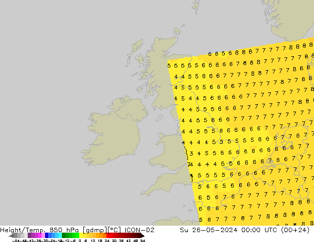 Yükseklik/Sıc. 850 hPa ICON-D2 Paz 26.05.2024 00 UTC