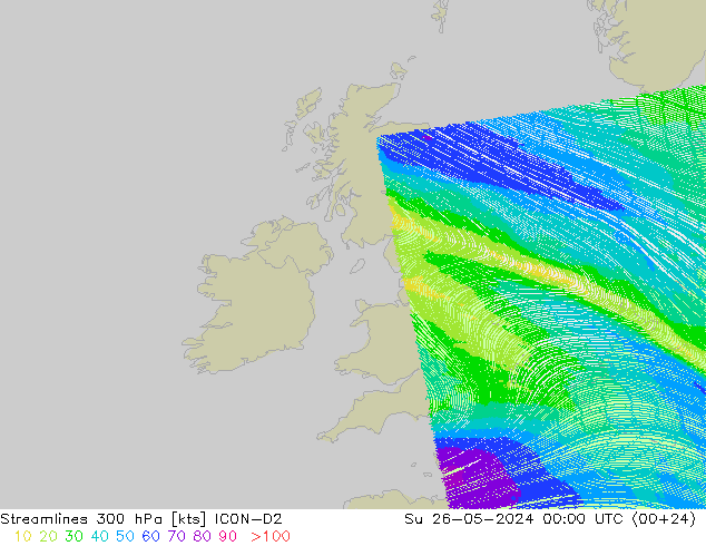 Ligne de courant 300 hPa ICON-D2 dim 26.05.2024 00 UTC