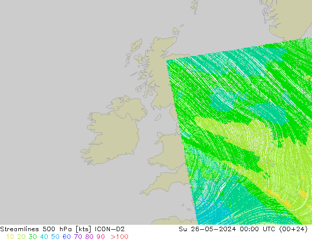 Stromlinien 500 hPa ICON-D2 So 26.05.2024 00 UTC