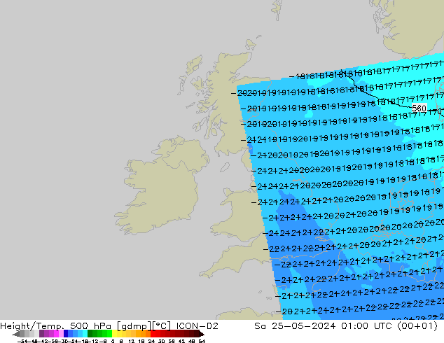 Géop./Temp. 500 hPa ICON-D2 sam 25.05.2024 01 UTC