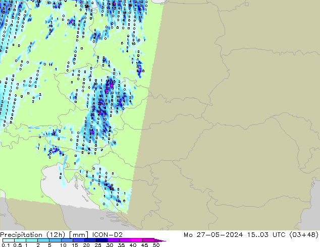 Precipitação (12h) ICON-D2 Seg 27.05.2024 03 UTC