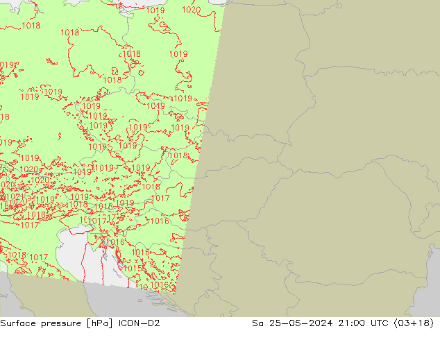 Atmosférický tlak ICON-D2 So 25.05.2024 21 UTC