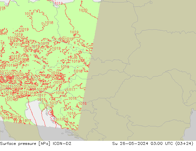 Luchtdruk (Grond) ICON-D2 zo 26.05.2024 03 UTC