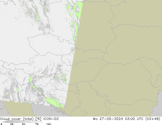 nuvens (total) ICON-D2 Seg 27.05.2024 03 UTC