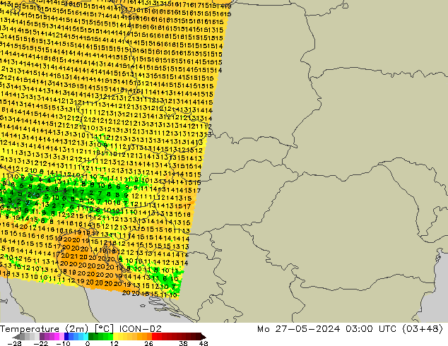 Sıcaklık Haritası (2m) ICON-D2 Pzt 27.05.2024 03 UTC