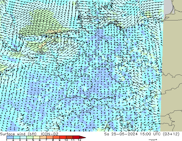 Surface wind (bft) ICON-D2 Sa 25.05.2024 15 UTC