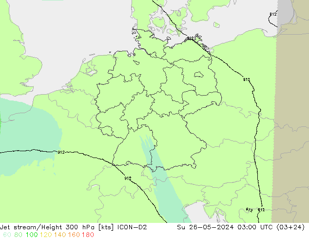 Jet stream/Height 300 hPa ICON-D2 Su 26.05.2024 03 UTC