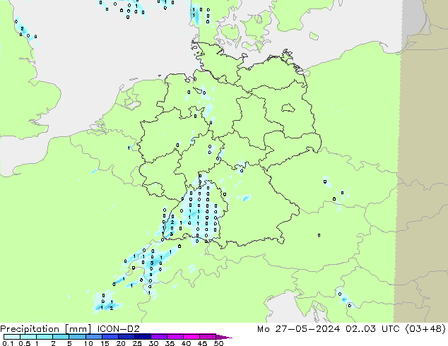 Niederschlag ICON-D2 Mo 27.05.2024 03 UTC