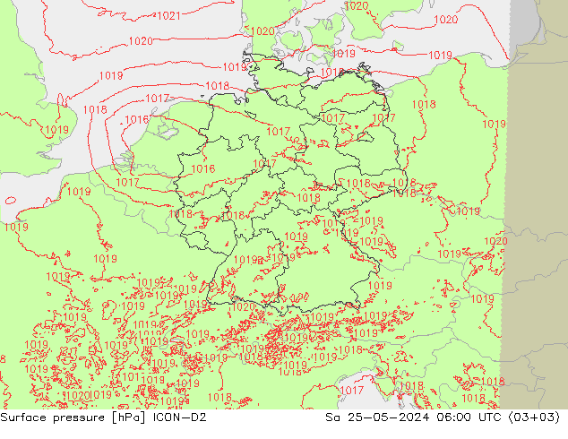 Atmosférický tlak ICON-D2 So 25.05.2024 06 UTC