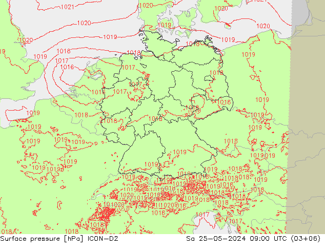 Pressione al suolo ICON-D2 sab 25.05.2024 09 UTC