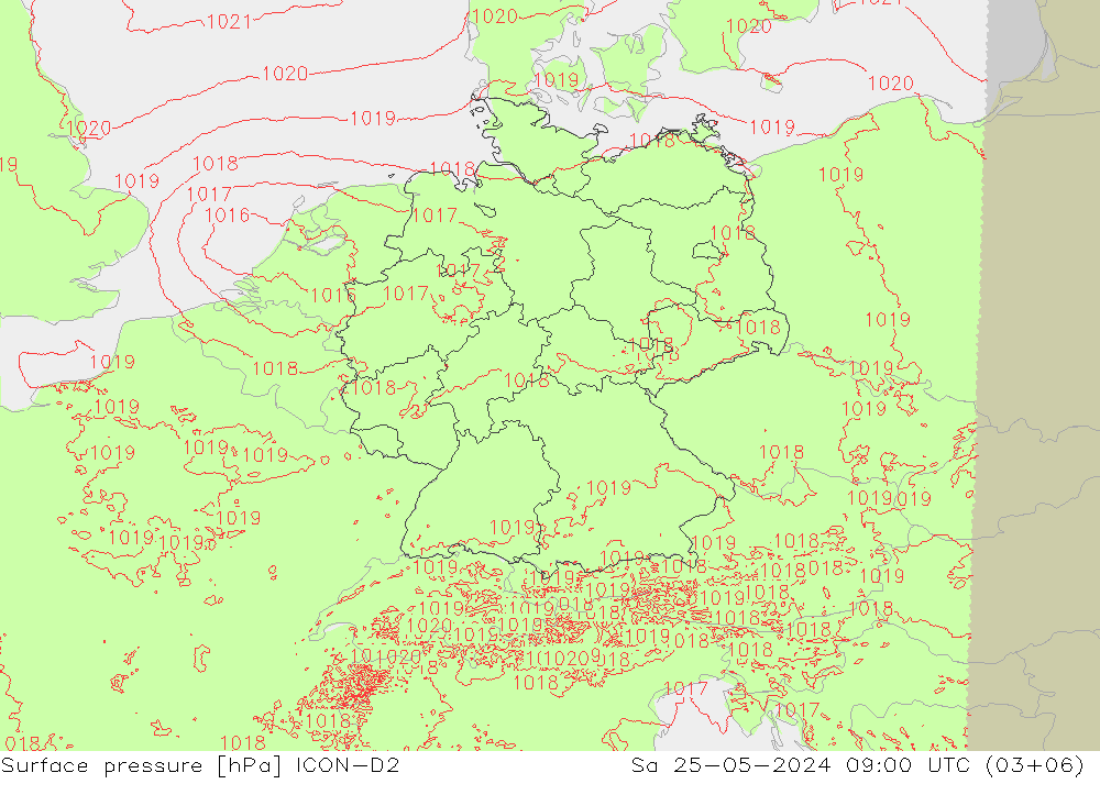 Surface pressure ICON-D2 Sa 25.05.2024 09 UTC