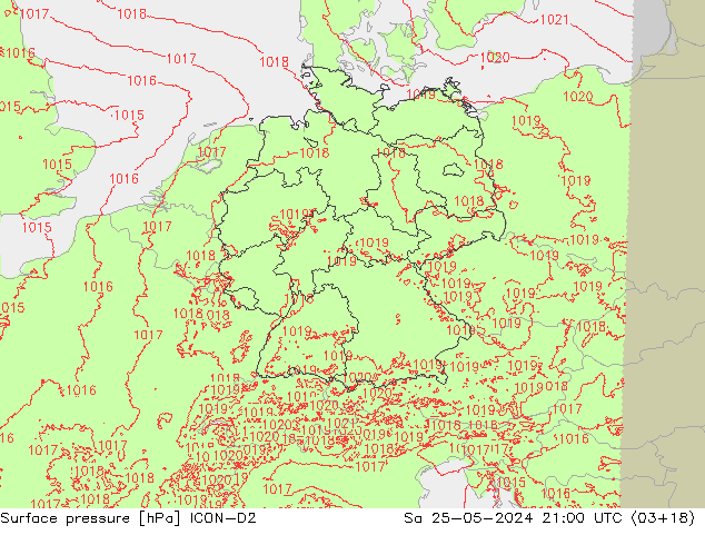 Surface pressure ICON-D2 Sa 25.05.2024 21 UTC