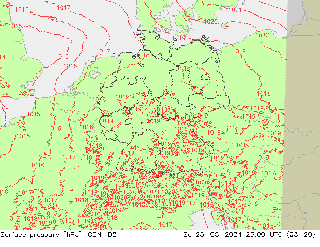 Pressione al suolo ICON-D2 sab 25.05.2024 23 UTC