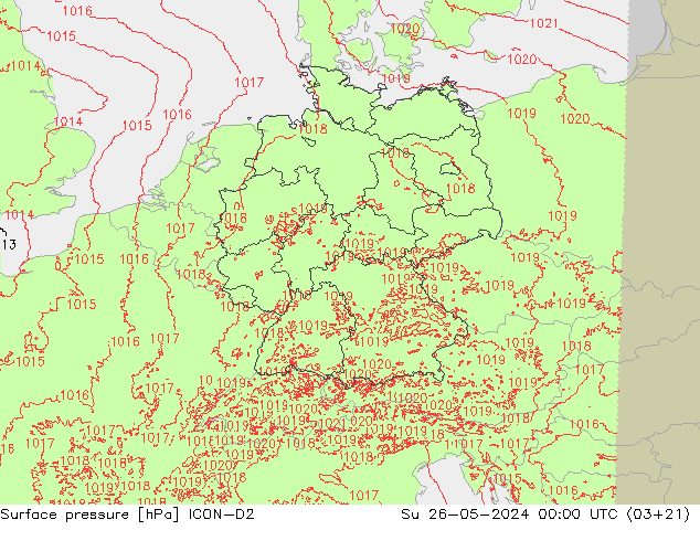 Pressione al suolo ICON-D2 dom 26.05.2024 00 UTC