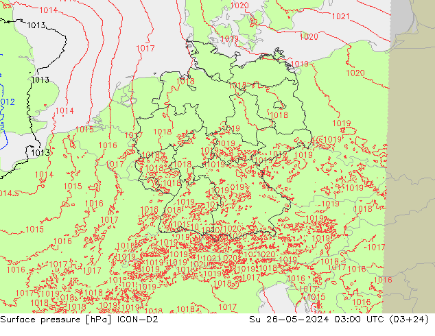 Surface pressure ICON-D2 Su 26.05.2024 03 UTC