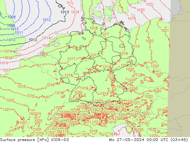 приземное давление ICON-D2 пн 27.05.2024 00 UTC