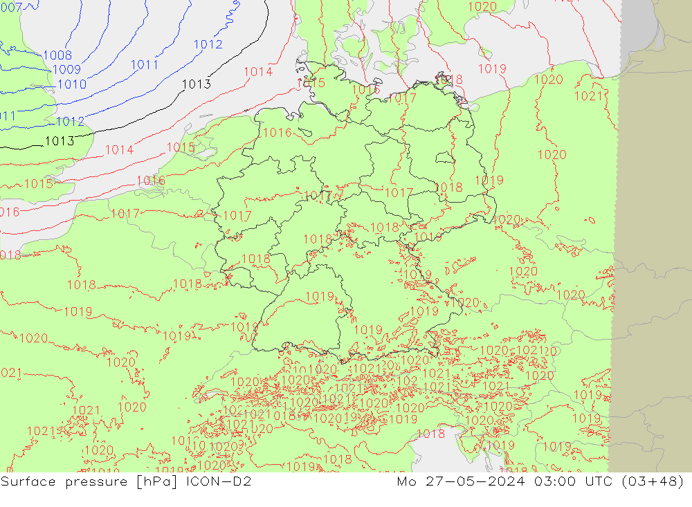 pression de l'air ICON-D2 lun 27.05.2024 03 UTC