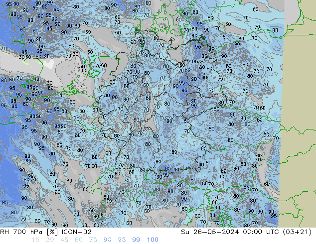 RH 700 hPa ICON-D2 Dom 26.05.2024 00 UTC