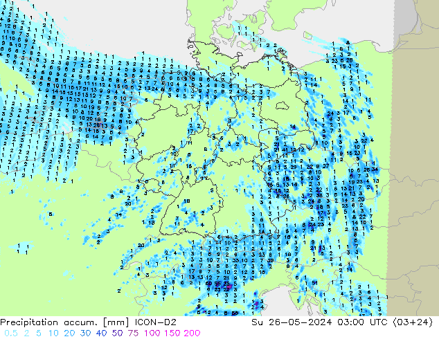 Precipitation accum. ICON-D2 Ne 26.05.2024 03 UTC