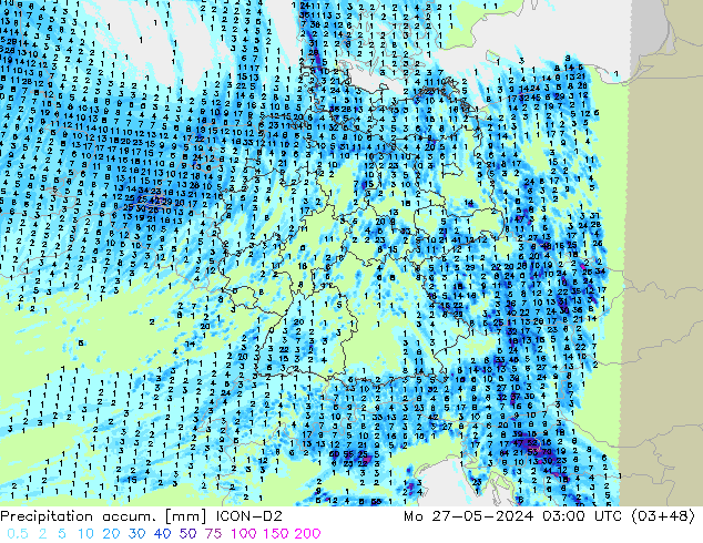 Precipitation accum. ICON-D2 Po 27.05.2024 03 UTC