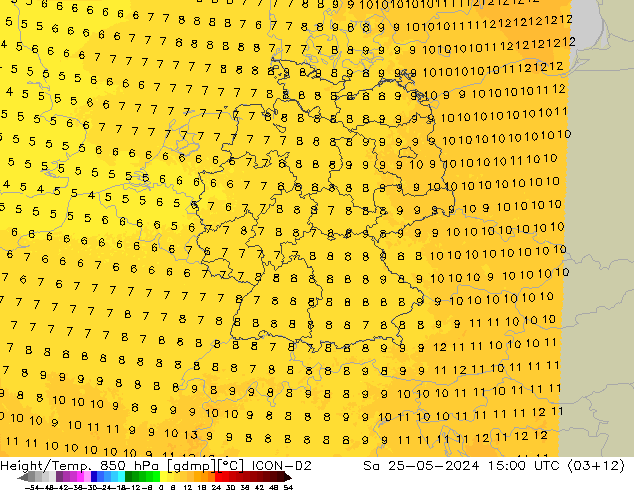 Yükseklik/Sıc. 850 hPa ICON-D2 Cts 25.05.2024 15 UTC