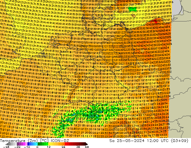 карта температуры ICON-D2 сб 25.05.2024 12 UTC