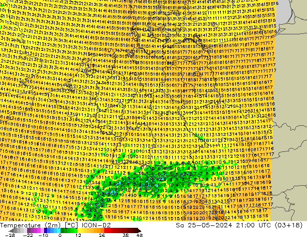 Temperature (2m) ICON-D2 Sa 25.05.2024 21 UTC