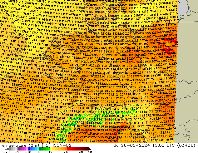 Temperatura (2m) ICON-D2 Dom 26.05.2024 15 UTC