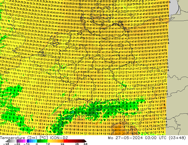 Temperature (2m) ICON-D2 Mo 27.05.2024 03 UTC