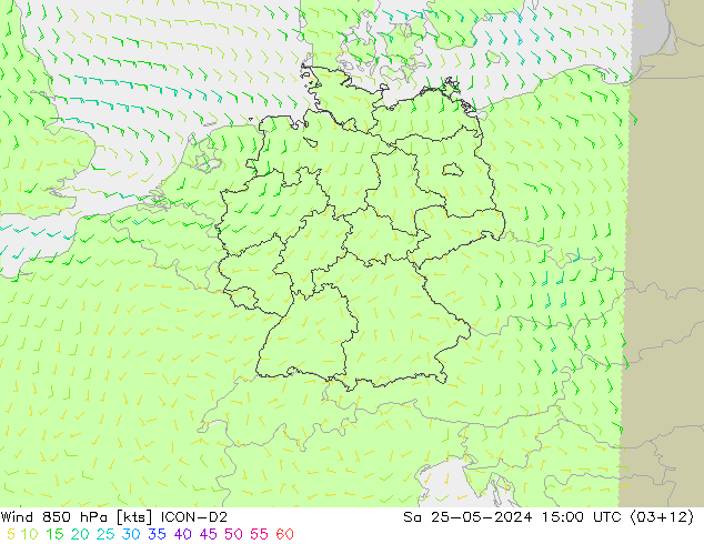 Vent 850 hPa ICON-D2 sam 25.05.2024 15 UTC