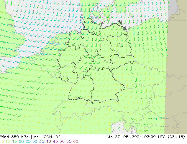 Wind 850 hPa ICON-D2 Mo 27.05.2024 03 UTC