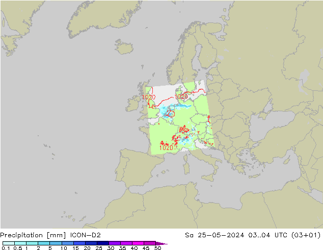 Neerslag ICON-D2 za 25.05.2024 04 UTC