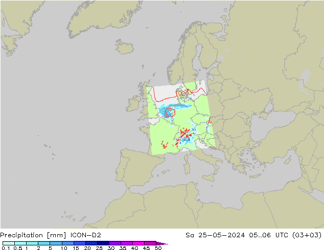 Precipitation ICON-D2 Sa 25.05.2024 06 UTC