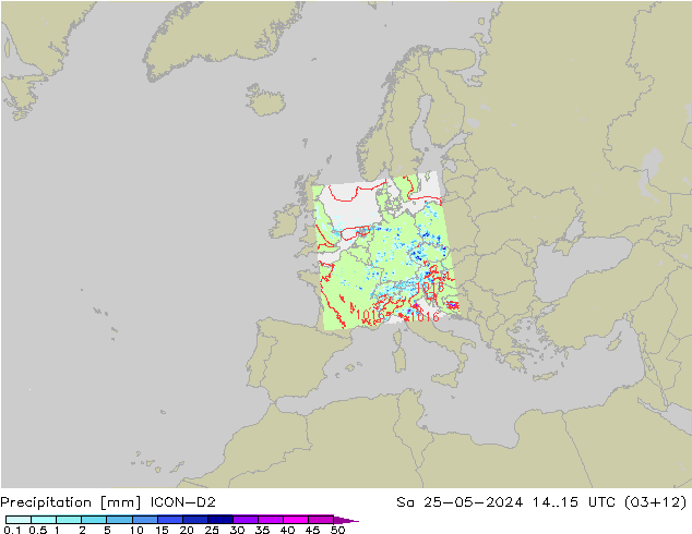 Precipitación ICON-D2 sáb 25.05.2024 15 UTC