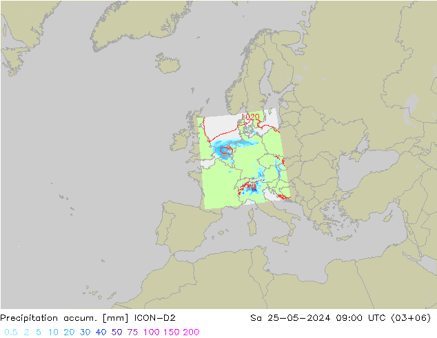 Precipitación acum. ICON-D2 sáb 25.05.2024 09 UTC