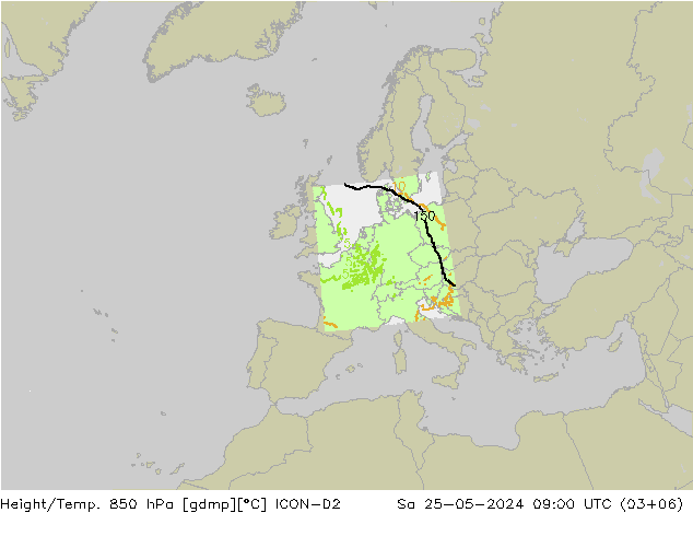 Height/Temp. 850 hPa ICON-D2 sab 25.05.2024 09 UTC