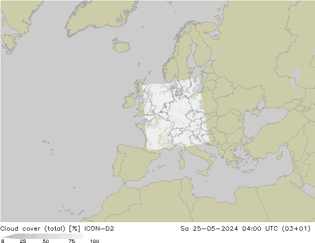 Bewolking (Totaal) ICON-D2 za 25.05.2024 04 UTC