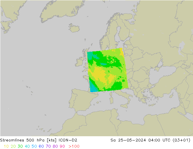 Linea di flusso 500 hPa ICON-D2 sab 25.05.2024 04 UTC