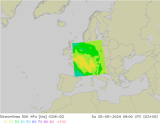 Streamlines 500 hPa ICON-D2 Sa 25.05.2024 09 UTC