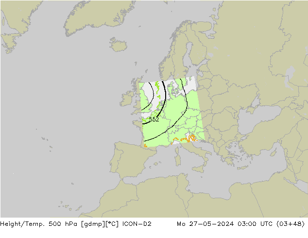 Hoogte/Temp. 500 hPa ICON-D2 ma 27.05.2024 03 UTC