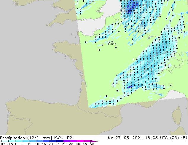 Precipitation (12h) ICON-D2 Mo 27.05.2024 03 UTC