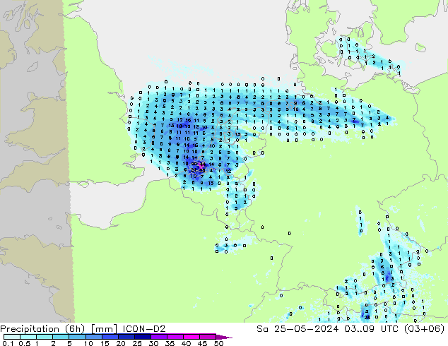 Precipitation (6h) ICON-D2 Sa 25.05.2024 09 UTC