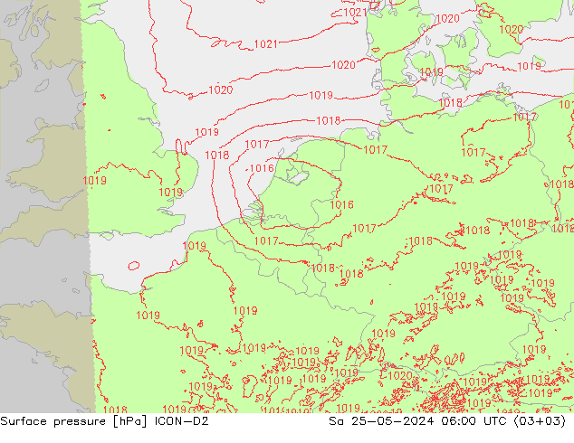 Surface pressure ICON-D2 Sa 25.05.2024 06 UTC