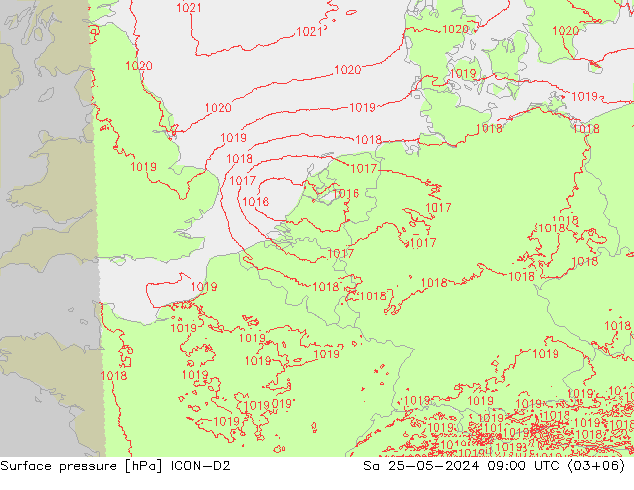 Surface pressure ICON-D2 Sa 25.05.2024 09 UTC